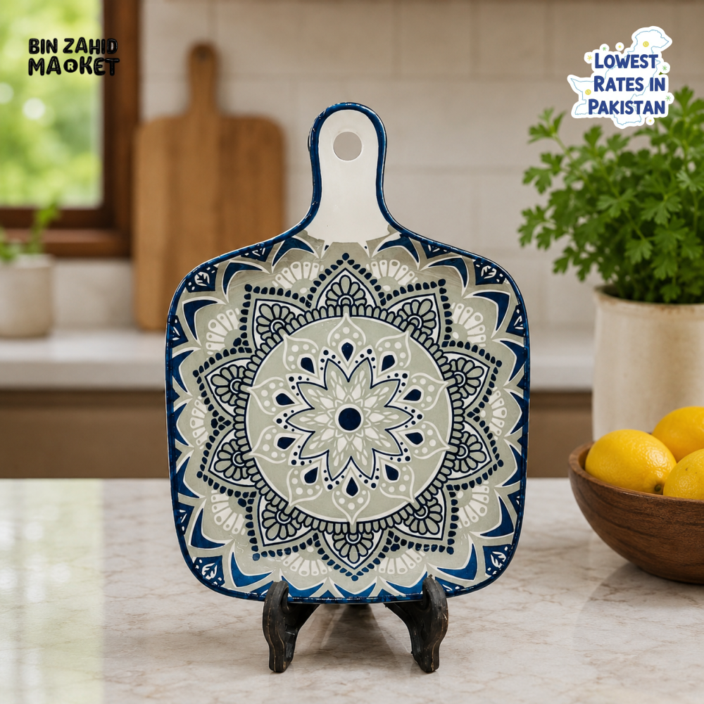 CERAMIC DECORATIVE SERVING BOARD - MANDALA PATTERN DESIGN