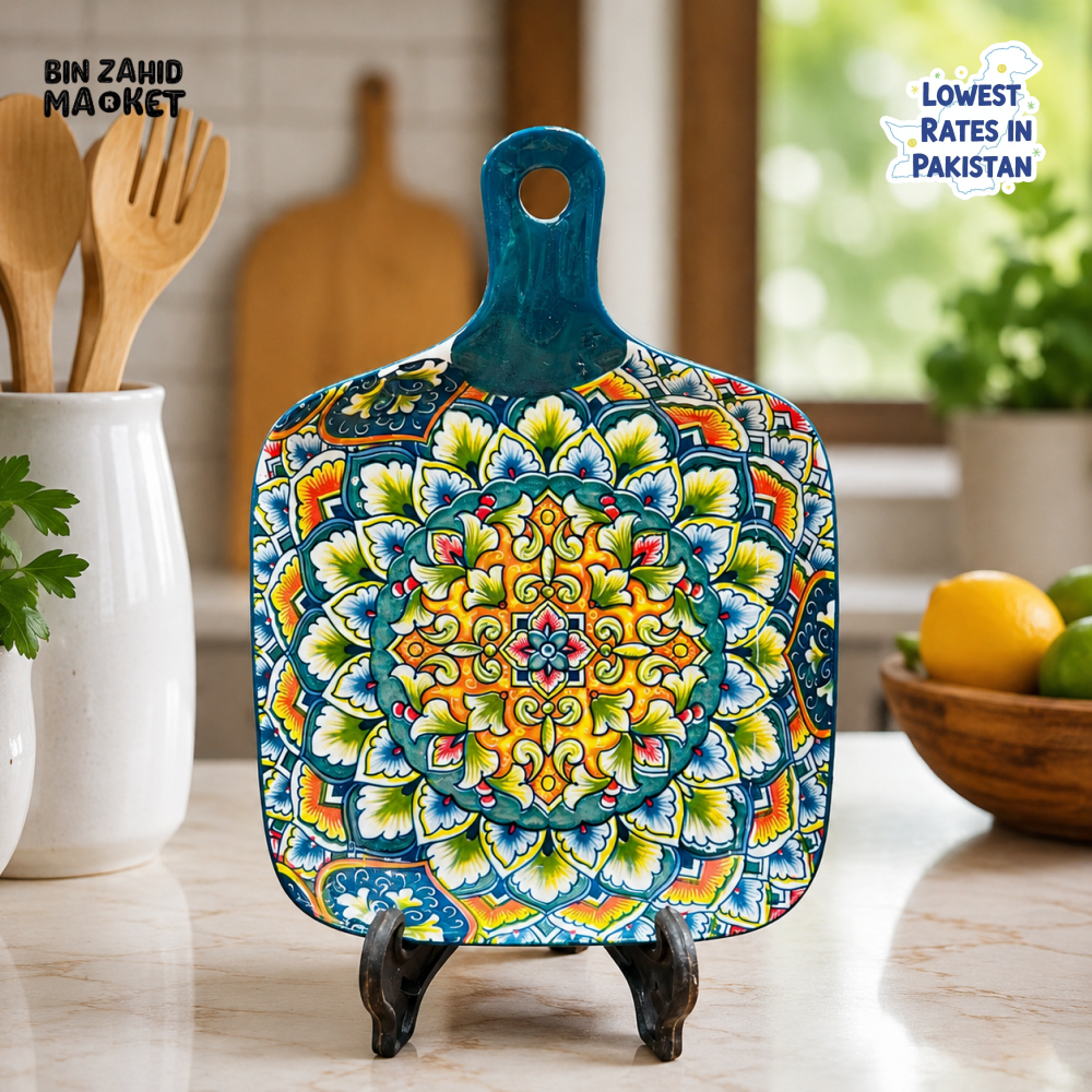 DECORATIVE CERAMIC SERVING BOARD - MANDALA BLOOM DESIGN
