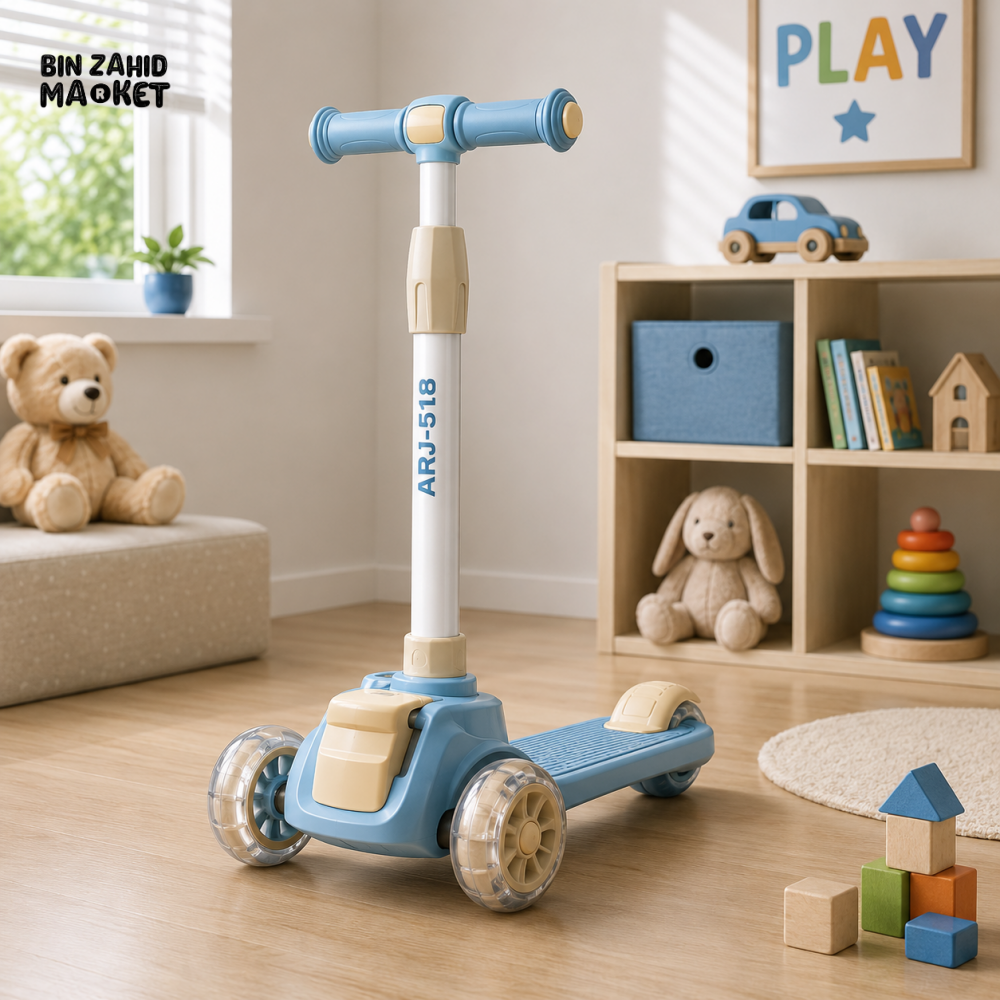KIDS 3-WHEEL SCOOTER WITH FLASHING WHEELS - BLUE