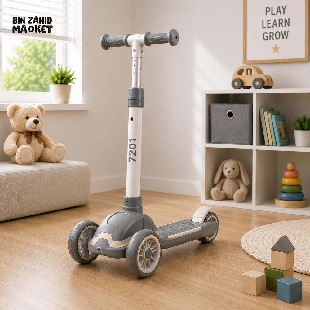 KIDS BALANCE SCOOTER WITH SEAT AND FLASH WHEELS - GREY