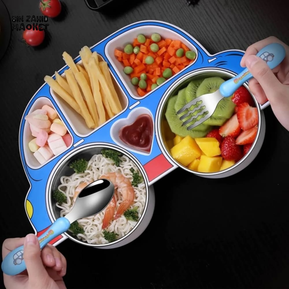 KIDS CAR-SHAPED BENTO LUNCH PLATE WITH COMPARTMENTS FUN & PRACTICAL MEAL TRAY FOR TODDLERS