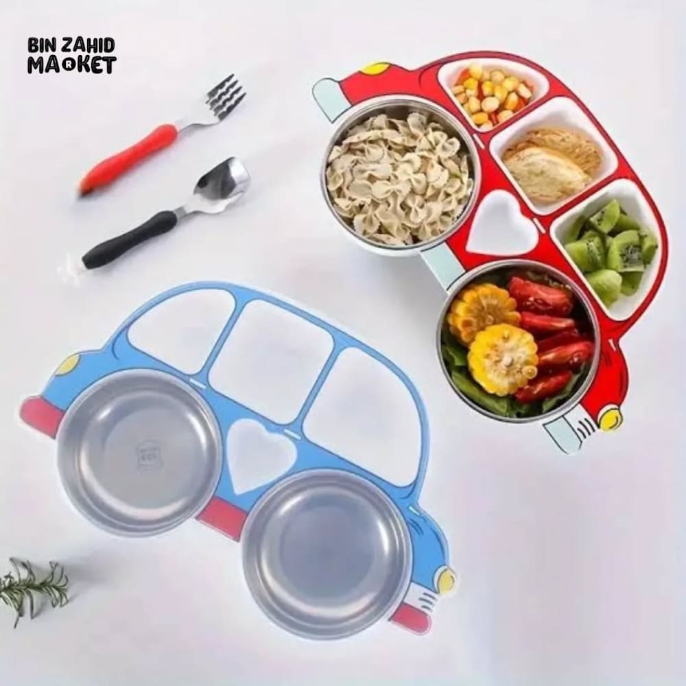KIDS CAR-SHAPED BENTO LUNCH PLATE WITH COMPARTMENTS FUN & PRACTICAL MEAL TRAY FOR TODDLERS