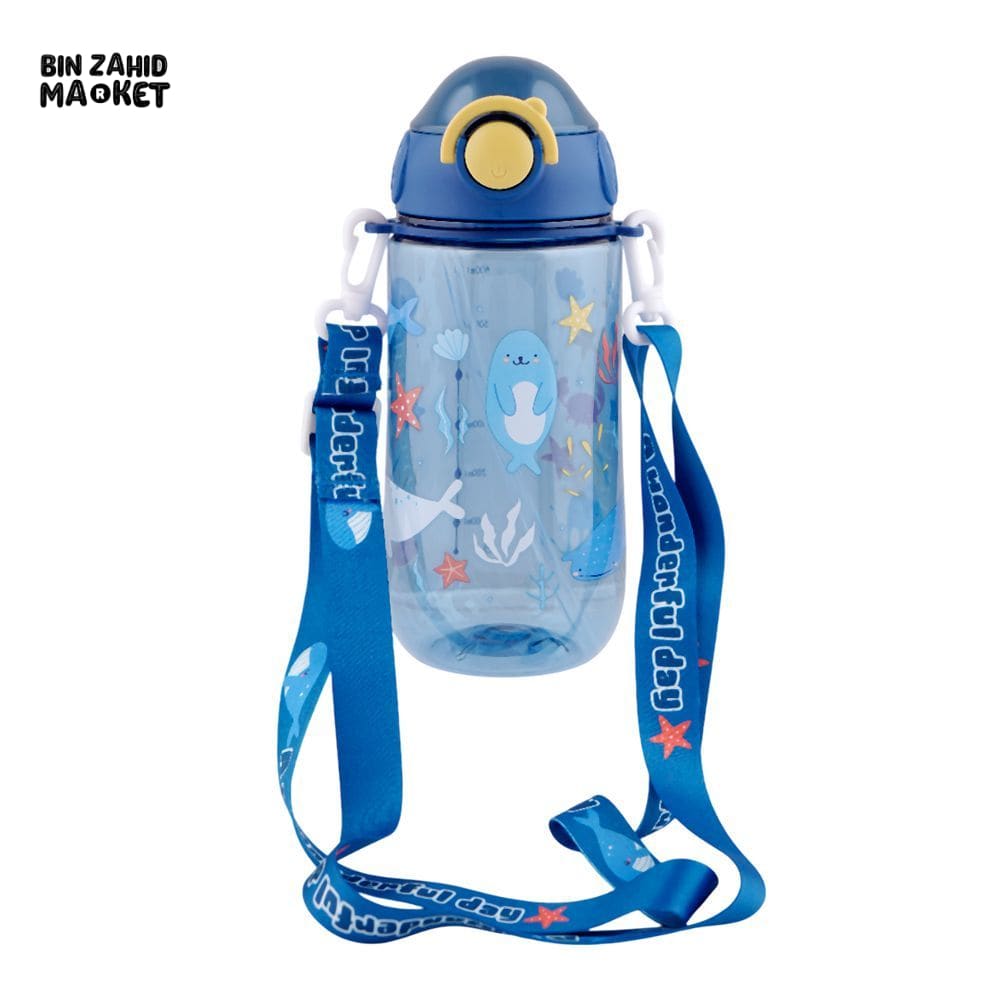 KIDS CARTOON FANCY WATER BOTTLE WITH CAP LOCK & HANDLE BLUE SB-07 600ML