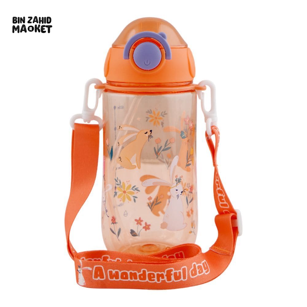 KIDS CARTOON FANCY WATER BOTTLE WITH CAP LOCK & HANDLE ORANGE SB-07 600ML