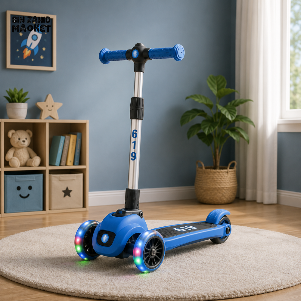 KIDS ELECTRIC STYLE FOLDABLE SCOOTER WITH LED WHEELS - BLUE