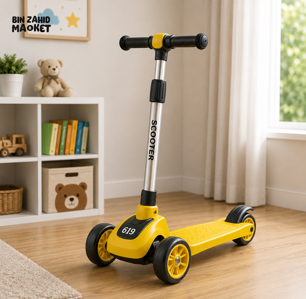 KIDS ELECTRIC STYLE FOLDABLE SCOOTER WITH LED WHEELS - YELLOW