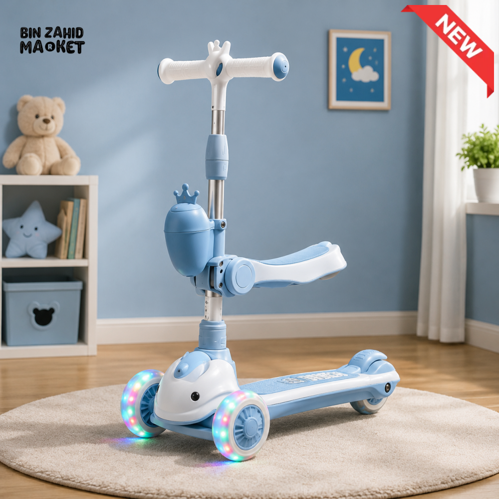 KIDS FOLDING GLIDER SCOOTER WITH STORAGE BASKET - BLUE