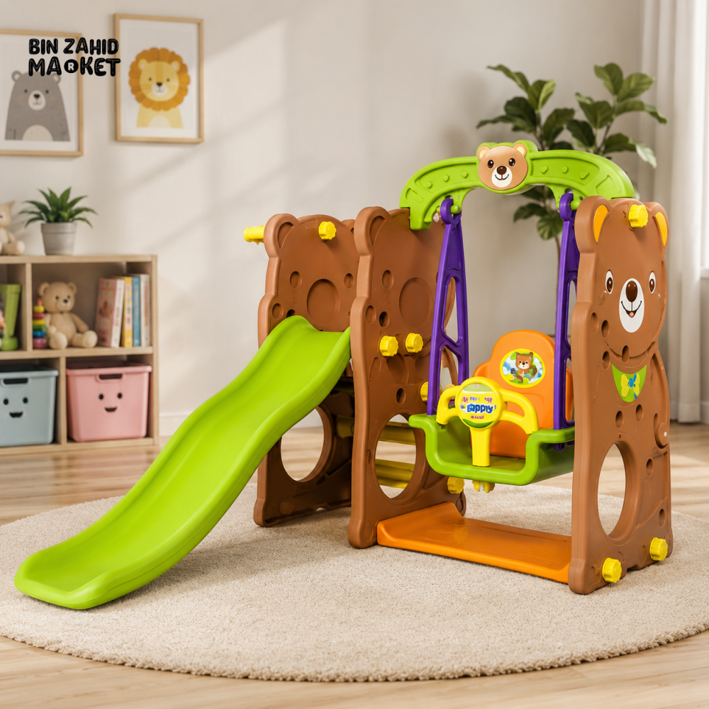 KIDS MULTIFUNCTIONAL BEAR SLIDE AND SWING PLAYSET