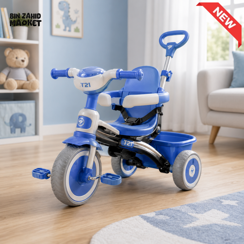 KIDS MULTIFUNCTIONAL TRICYCLE WITH PUSH HANDLE - BLUE