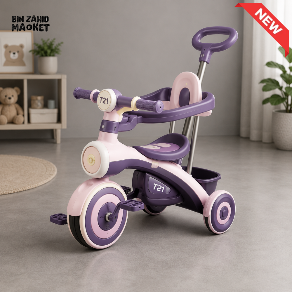 KIDS MULTIFUNCTIONAL TRICYCLE WITH PUSH HANDLE - PURPLE