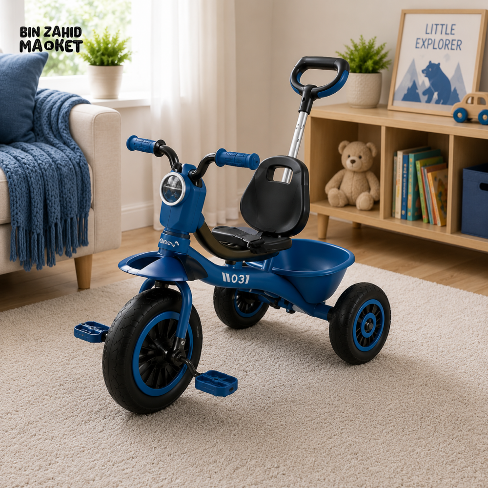 KIDS PEDAL TRICYCLE WITH STORAGE BASKET - BLUE