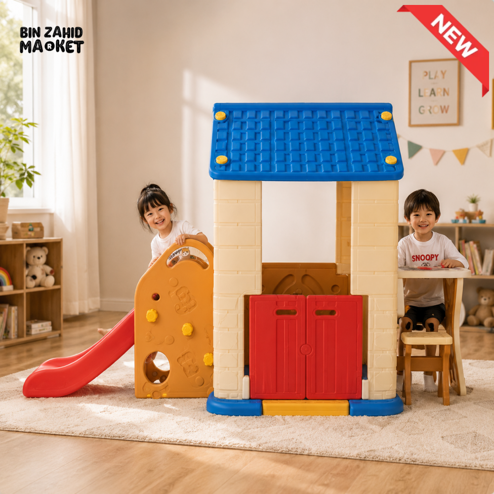 KIDS PLAYHOUSE WITH SLIDE AND STUDY TABLE - BLUE
