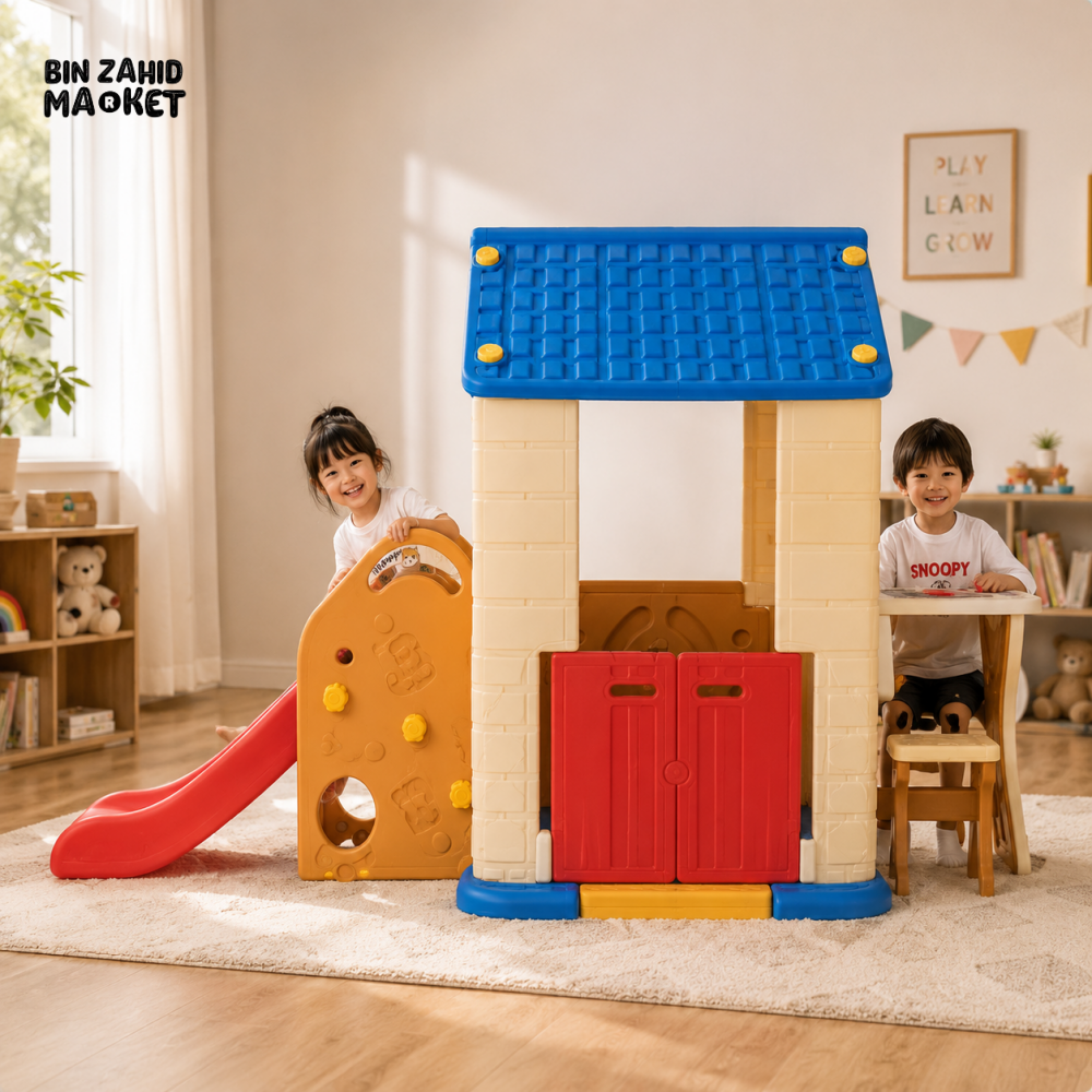 KIDS PLAYHOUSE WITH SLIDE AND STUDY TABLE - BLUE