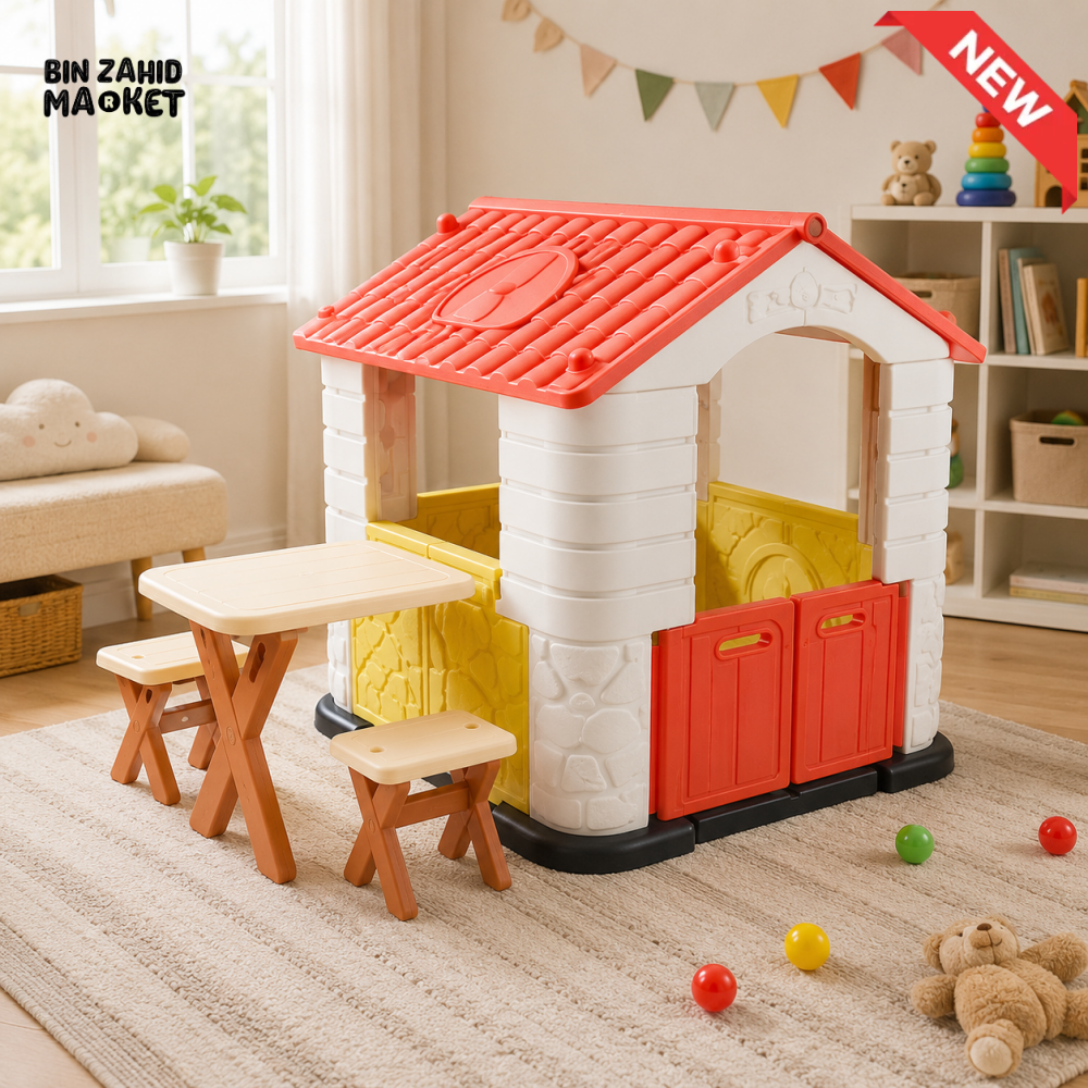 KIDS PLAYHOUSE WITH TABLE AND STOOL SET