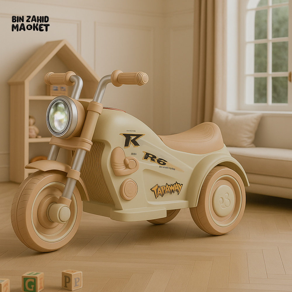 KIDS RIDE-ON ELECTRIC BIKE | RB FLIPOVER MOTORCYCLE TOY FOR TODDLERS - BEIGE