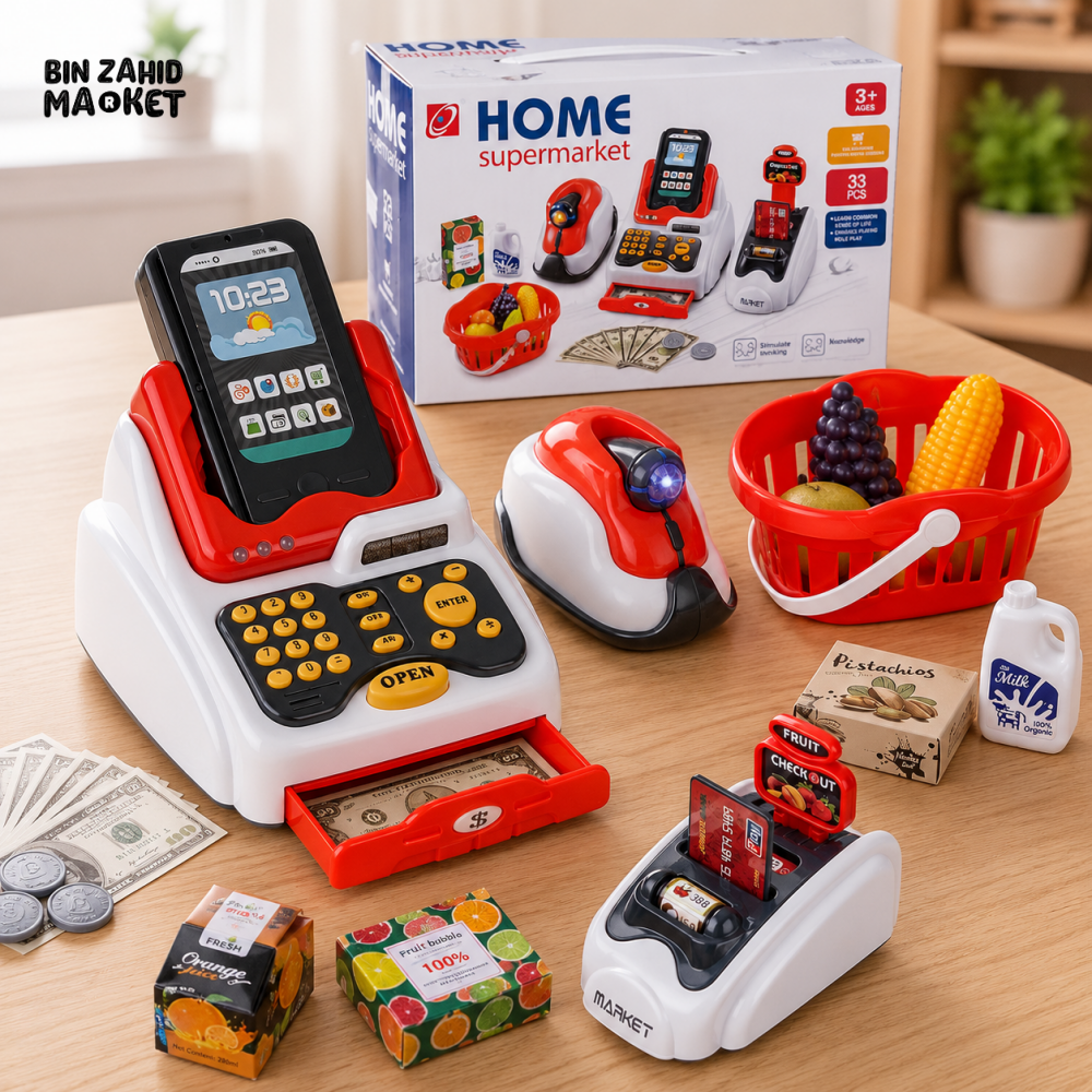 KIDS SUPERMARKET CASH REGISTER PLAY SET - 33 PIECE
