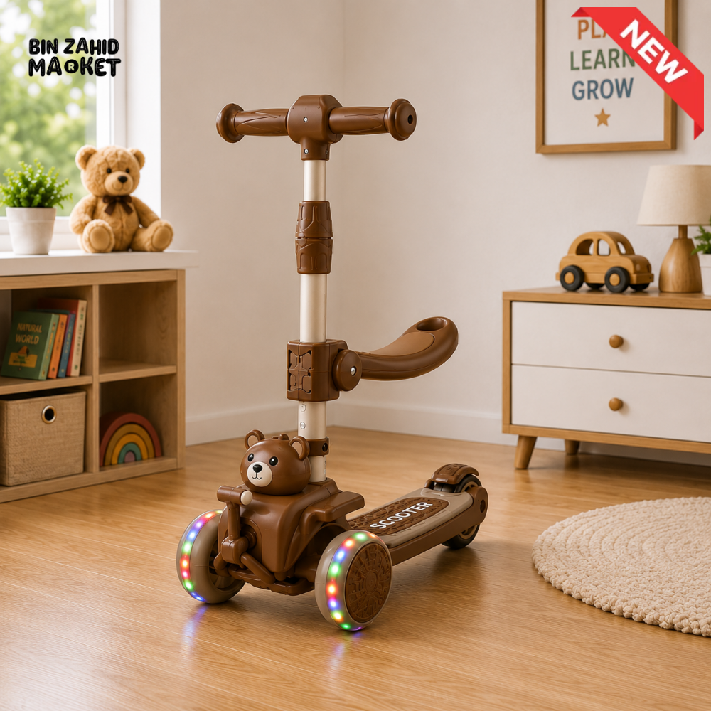 KIDS TWIST RIDE SCOOTER WITH STORAGE SEAT - BROWN