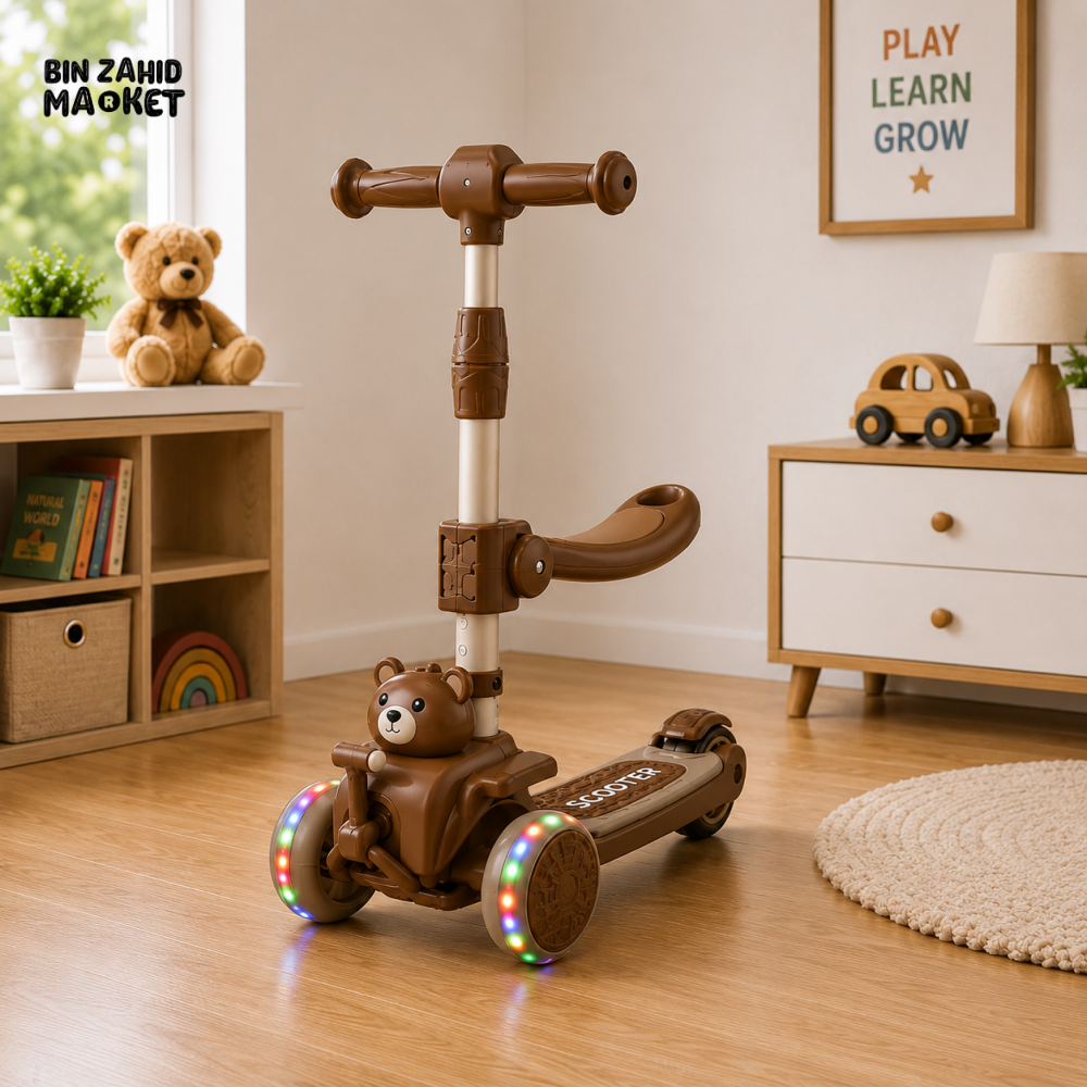 KIDS TWIST RIDE SCOOTER WITH STORAGE SEAT - BROWN