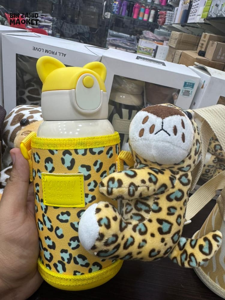 KIDS WATER BOTTLE WITH STUFFED TOY - CHEETAH