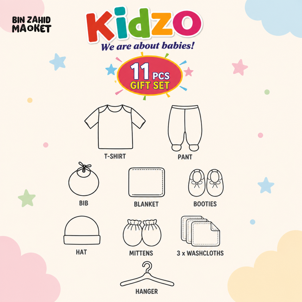 KIDZO 7 PCS NEWBORN BABY GIFT SET – PRINCESS EMBROIDERED DESIGN