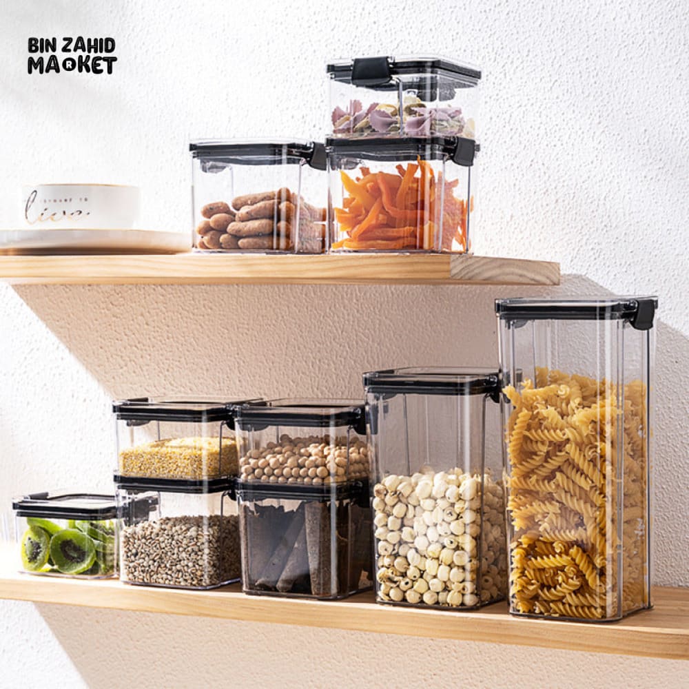 KITCHEN BUCKLE SEALED STORAGE JARS – TRANSPARENT FOOD GRADE PLASTIC CONTAINERS FOR SPICES MEDICINAL MATERIALS &