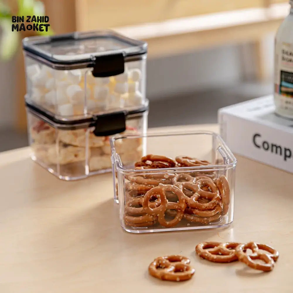 KITCHEN BUCKLE SEALED STORAGE JARS – TRANSPARENT FOOD GRADE PLASTIC CONTAINERS FOR SPICES MEDICINAL MATERIALS &