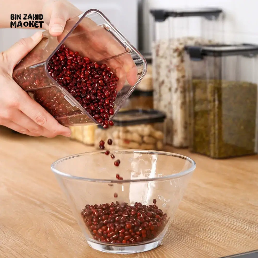 KITCHEN BUCKLE SEALED STORAGE JARS – TRANSPARENT FOOD GRADE PLASTIC CONTAINERS FOR SPICES MEDICINAL MATERIALS &