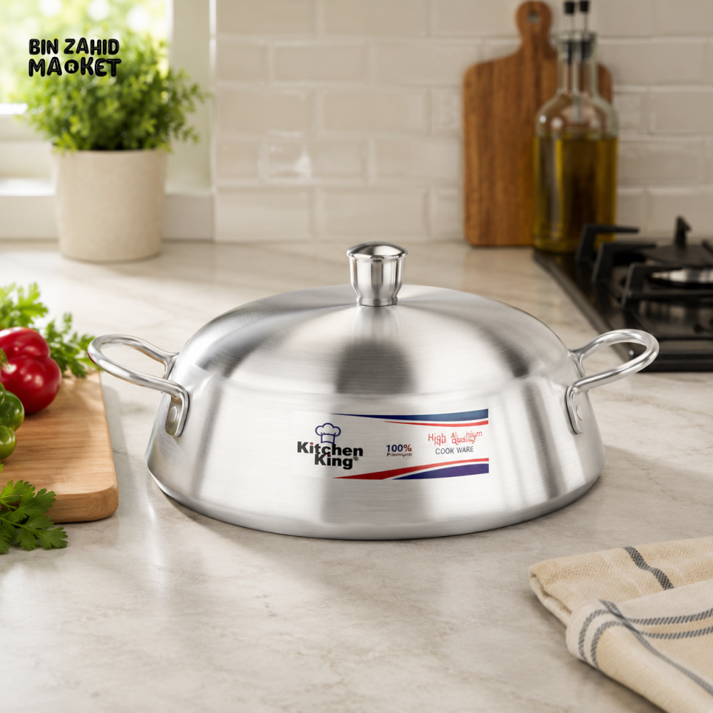 KITCHEN KING ALUMINUM WOK PAN WITH GLASS LID - 16 CM