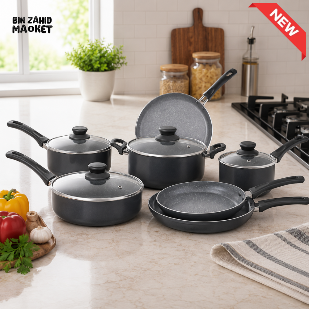 BLACK NON-STICK COOKWARE SET - 15 PIECE SET