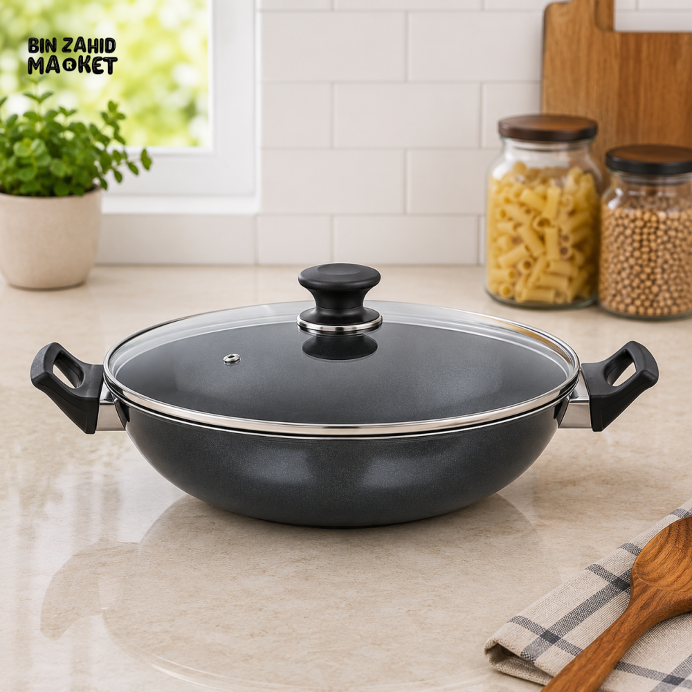 KITCHEN KING NON-STICK KARAHI WITH GLASS LID - 20 CM