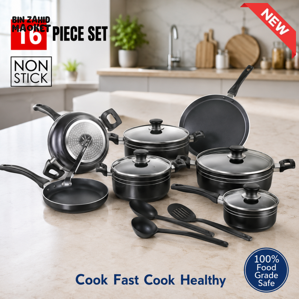 RED NON-STICK COOKWARE SET - 16 PIECE SET