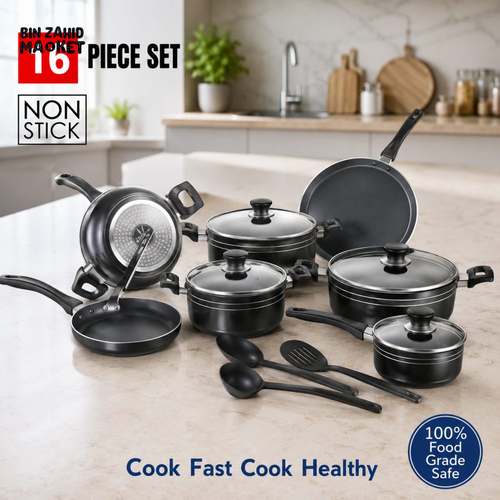 RED NON-STICK COOKWARE SET - 16 PIECE SET