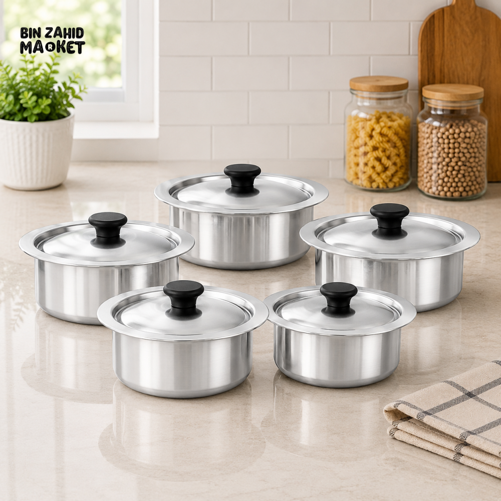 KITCHEN KING SILVER STAINLESS STEEL 5-PIECE CASSEROLE SET - 7 x 12
