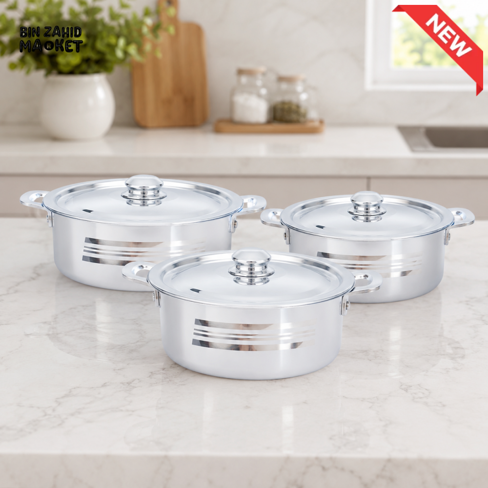 KITCHEN KING STAINLESS STEEL CASSOREL - 3 PIECE SET