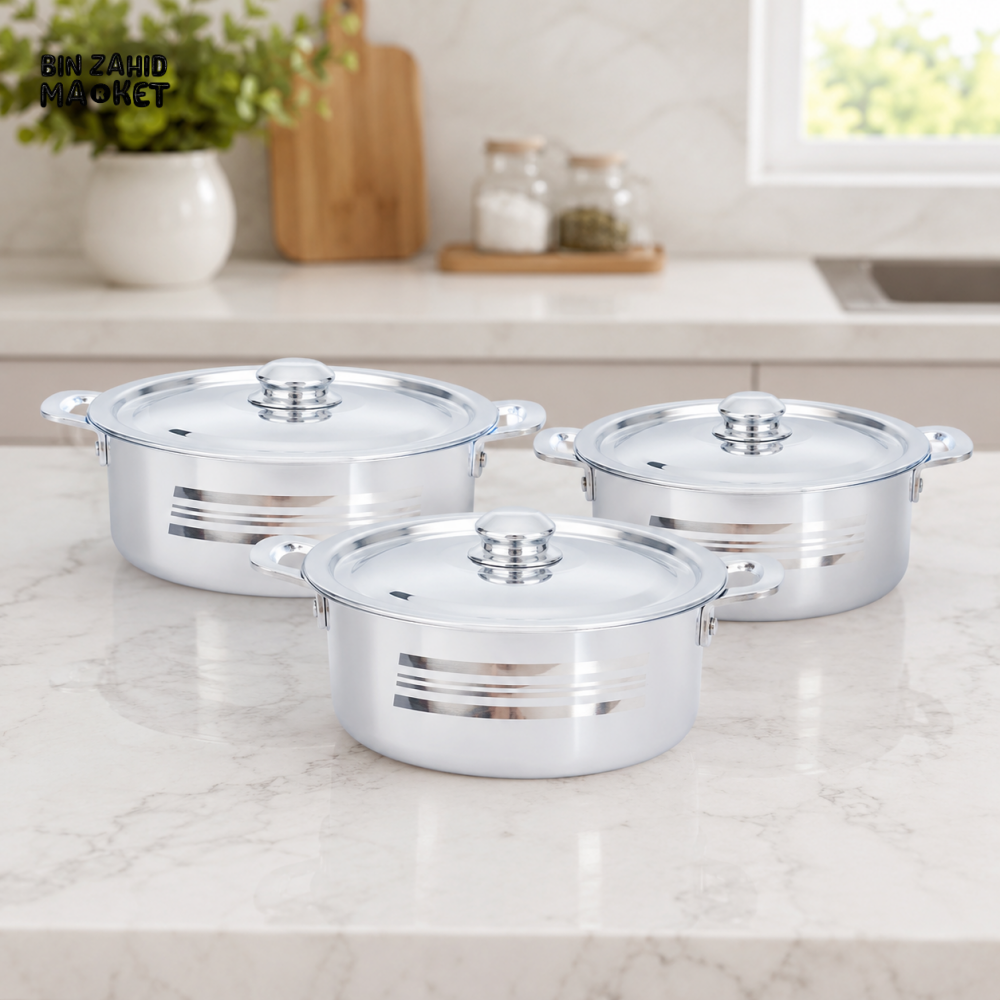 KITCHEN KING STAINLESS STEEL CASSOREL - 3 PIECE SET