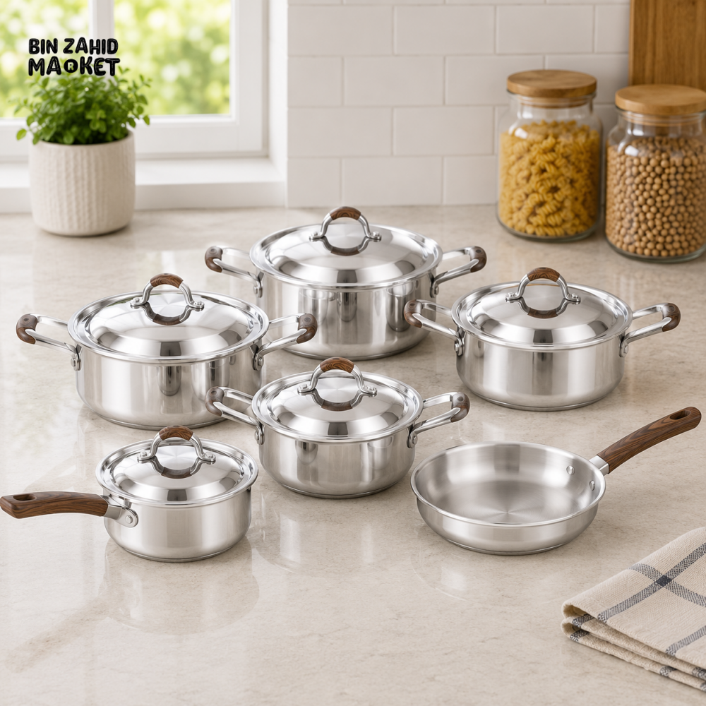 KITCHEN KING STAINLESS STEEL COOKWARE SET - 12 PIECE SET