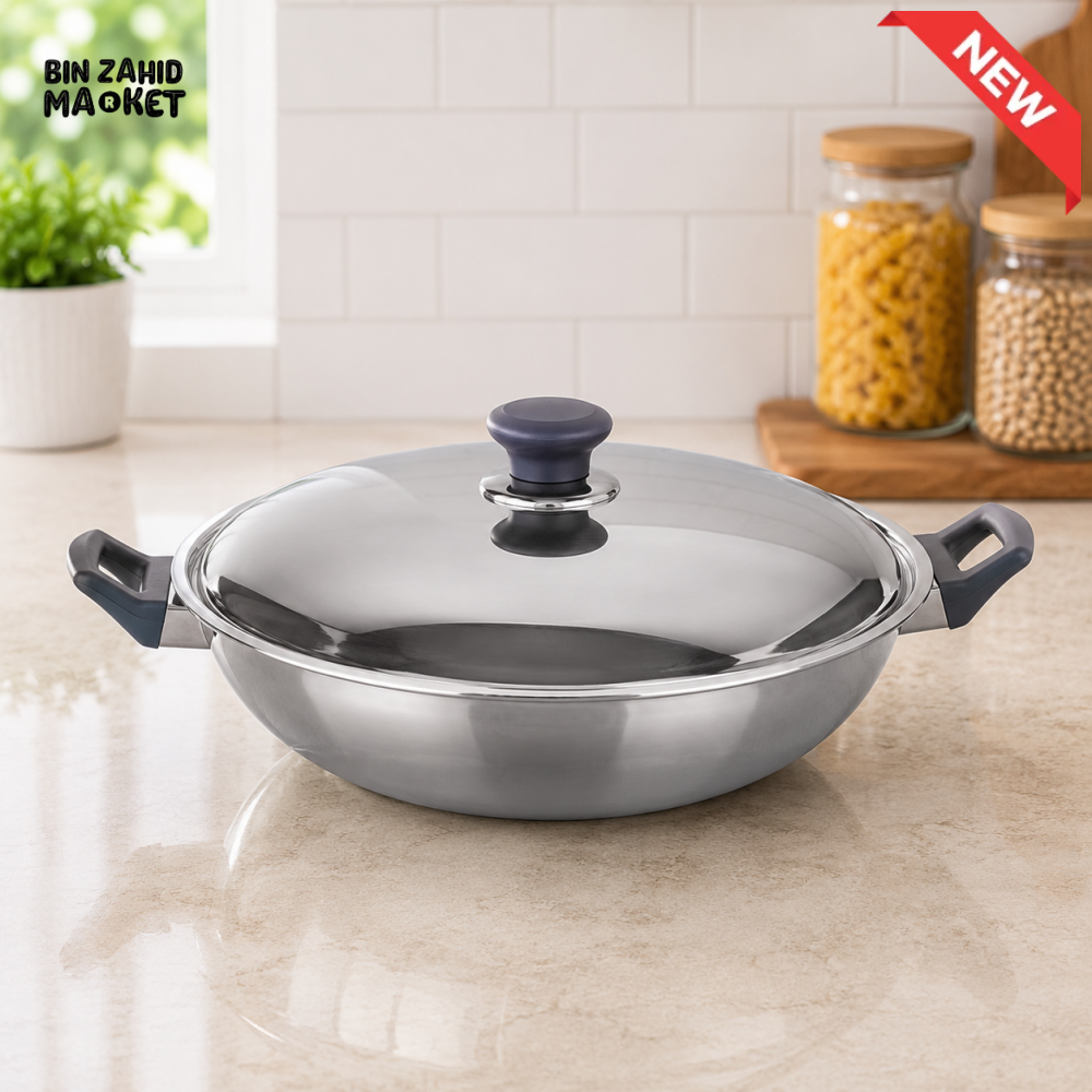 KITCHEN KING STAINLESS STEEL KARAHI WITH LID - 28 CM