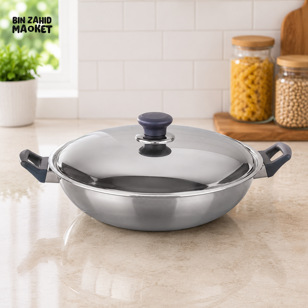 KITCHEN KING STAINLESS STEEL KARAHI WITH LID - 30 CM
