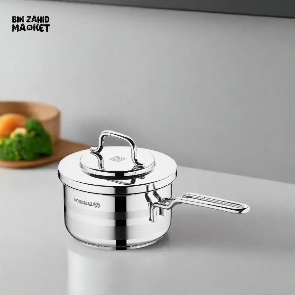 KORKMAZ ASTRA2 SAUCEPAN 16X9 CM (A2047) STAINLESS STEEL SAUCEPAN WITH LID COMPATIBLE WITH ALL STOVE TYPES INCLUDING INDUCTION