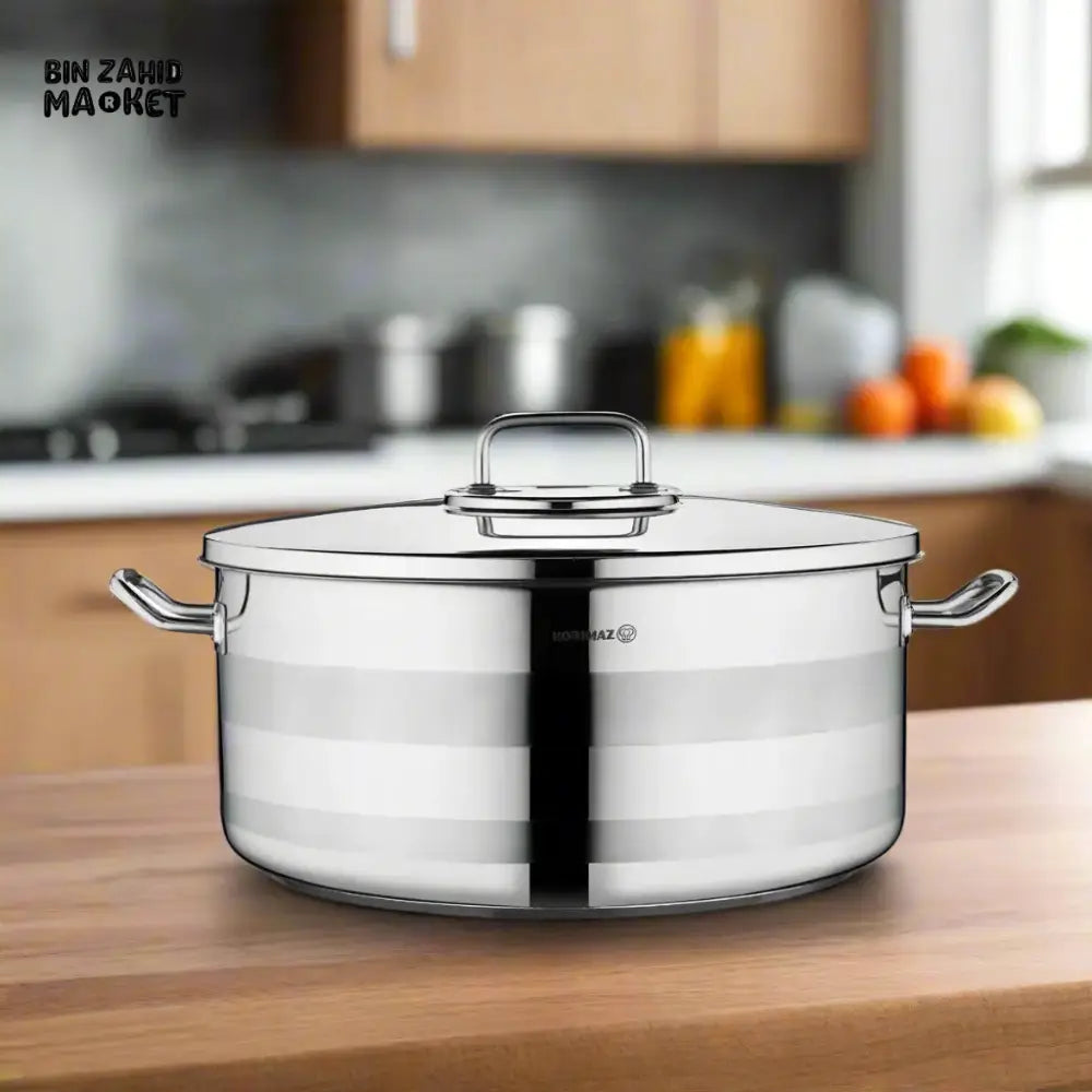 KORKMAZ ASTRA2 SHORT POT LARGE-CAPACITY STAINLESS STEEL COOKING POT SUITABLE FOR ALL HEAT SOURCES INCLUDING INDUCTION - 32X19 CM (A2029)