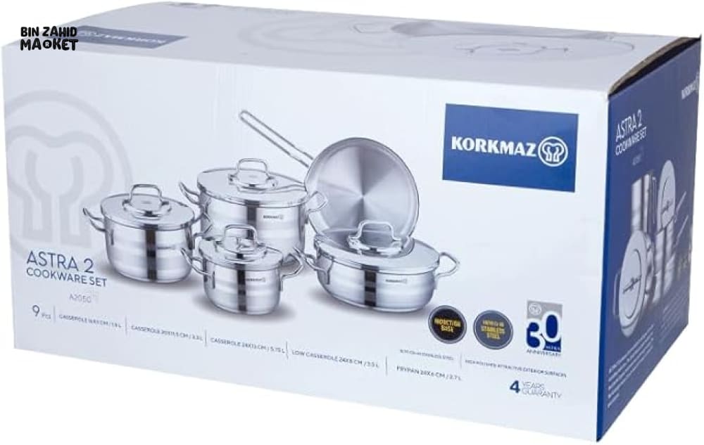 KORKMAZ ASTRON STAINLESS STEEL COOKWARE 9 PIECES SET - A2050