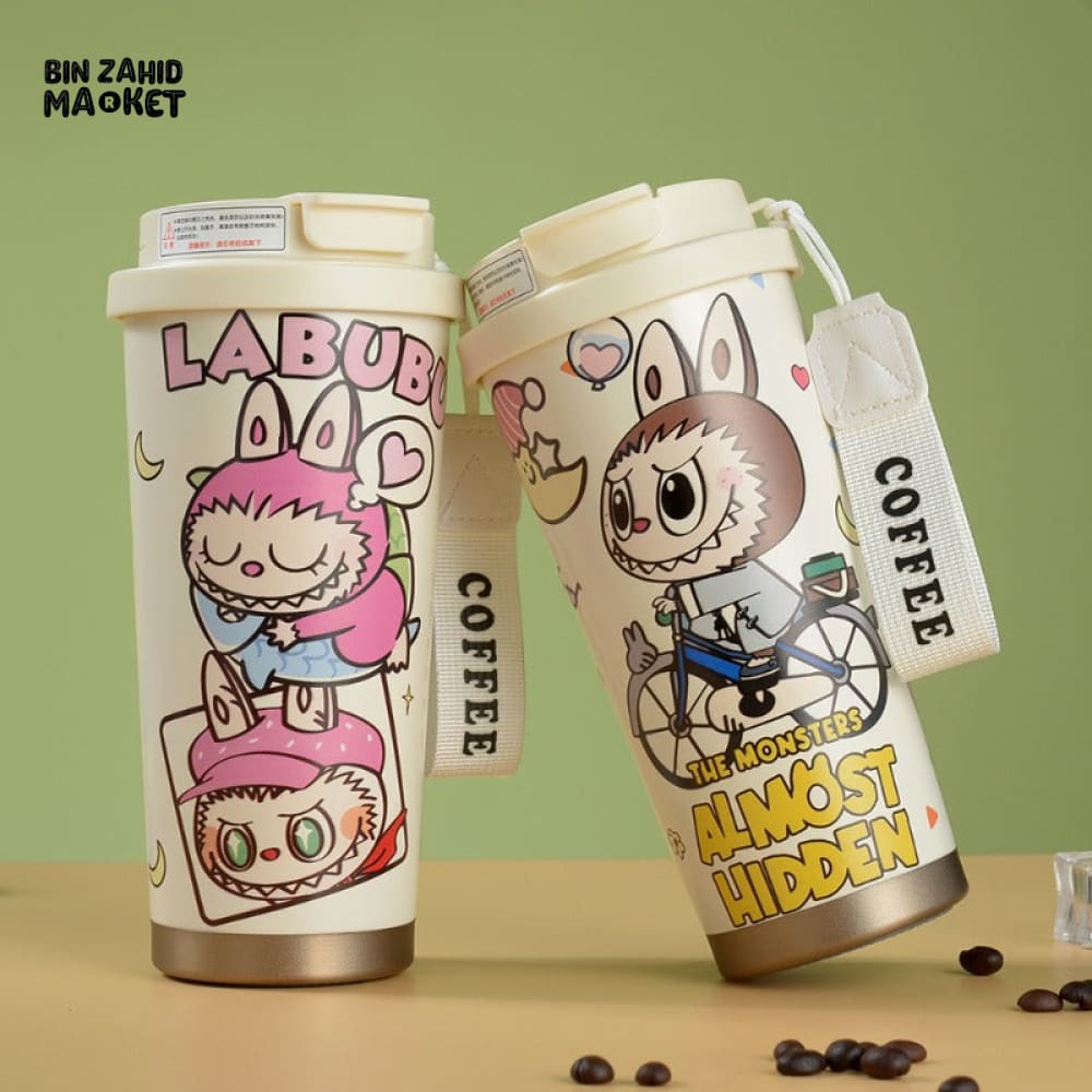 LABUBU COFFEE MUG – CUTE CARTOON INSULATED TRAVEL CUP WITH LID, LEAKPROOF PORTABLE THERMOS TUMBLER FOR HOT & COLD DRINKS
