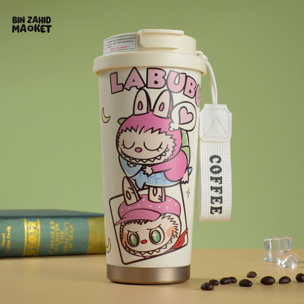 LABUBU COFFEE MUG – CUTE CARTOON INSULATED TRAVEL CUP WITH LID, LEAKPROOF PORTABLE THERMOS TUMBLER FOR HOT & COLD DRINKS