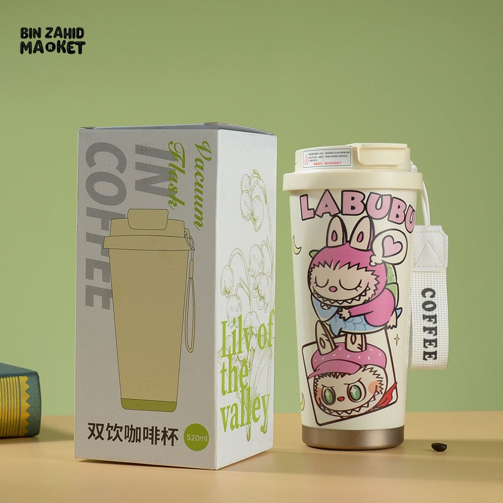 LABUBU COFFEE MUG – CUTE CARTOON INSULATED TRAVEL CUP WITH LID, LEAKPROOF PORTABLE THERMOS TUMBLER FOR HOT & COLD DRINKS
