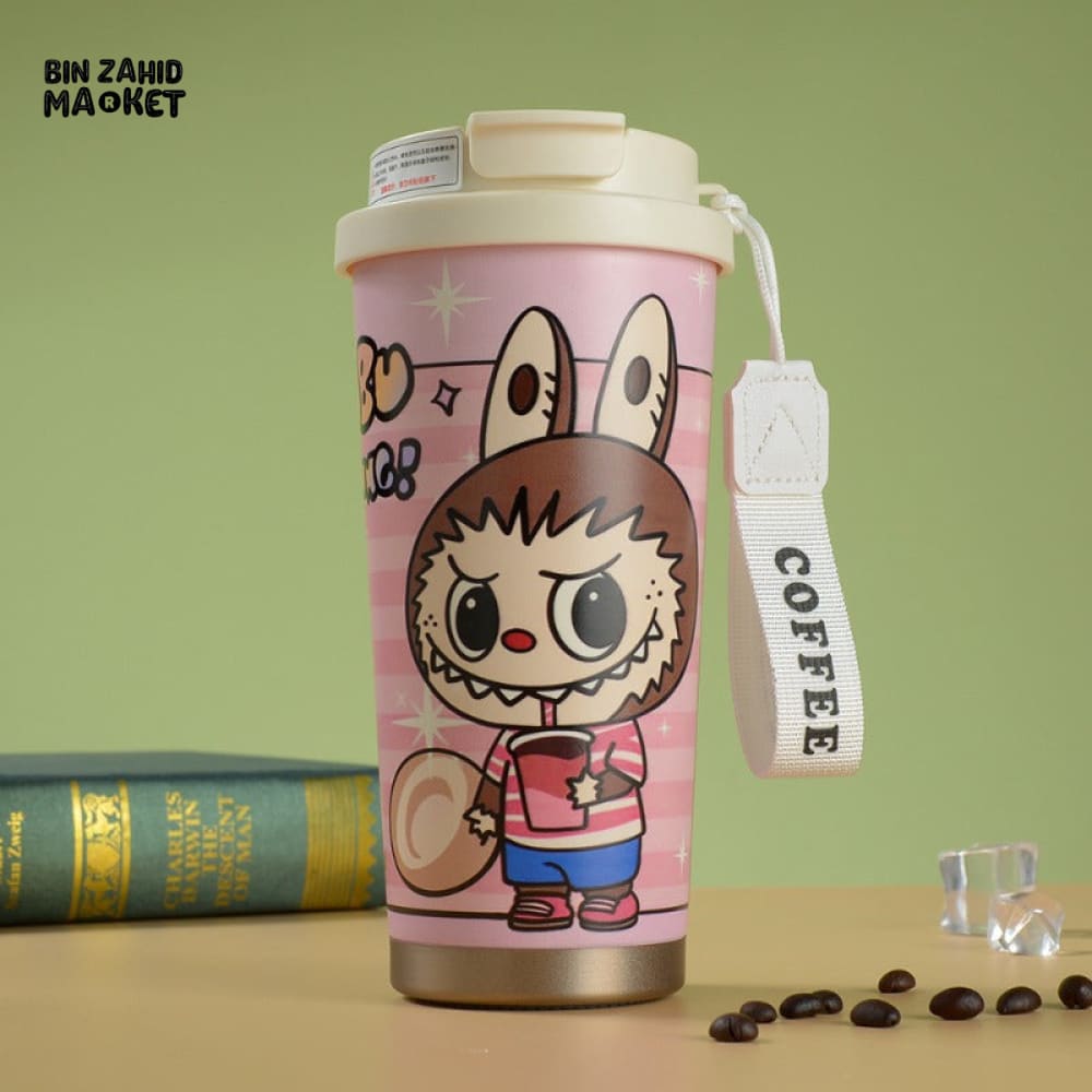 LABUBU COFFEE MUG – CUTE CARTOON INSULATED TRAVEL CUP WITH LID, LEAKPROOF PORTABLE THERMOS TUMBLER FOR HOT & COLD DRINKS