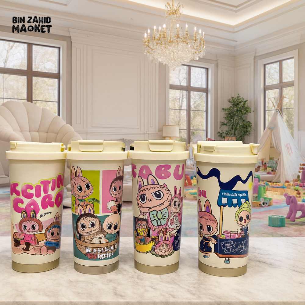LABUBU COFFEE MUG – CUTE CARTOON INSULATED TRAVEL CUP WITH LID, LEAKPROOF PORTABLE THERMOS TUMBLER FOR HOT & COLD DRINKS
