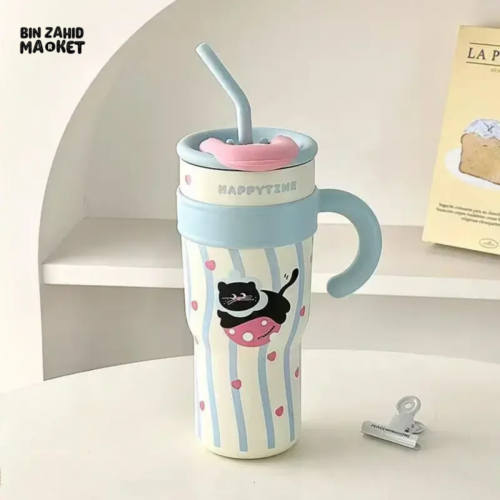 LARGE CAPACITY INSULATED WATER BOTTLE CARTOON STRAW CUP FOR GIRLS & STUDENTS