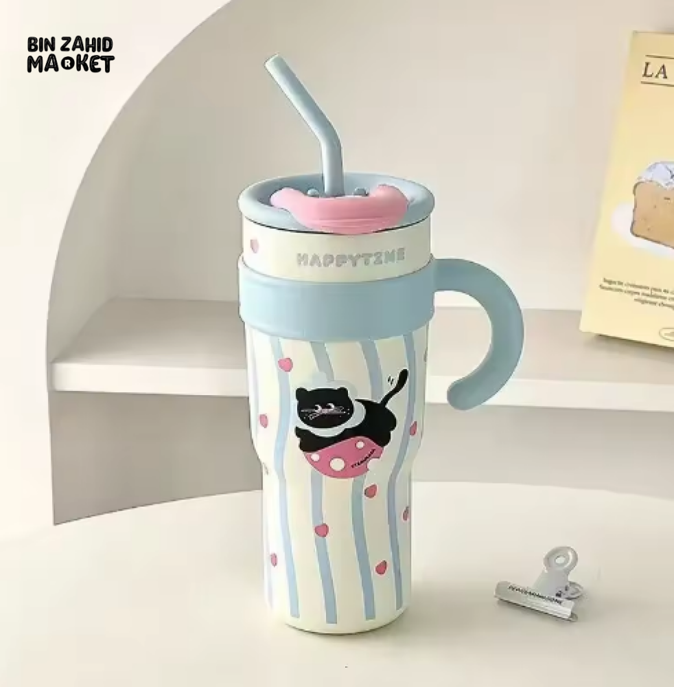 LARGE CAPACITY INSULATED WATER BOTTLE CARTOON STRAW CUP FOR GIRLS & STUDENTS