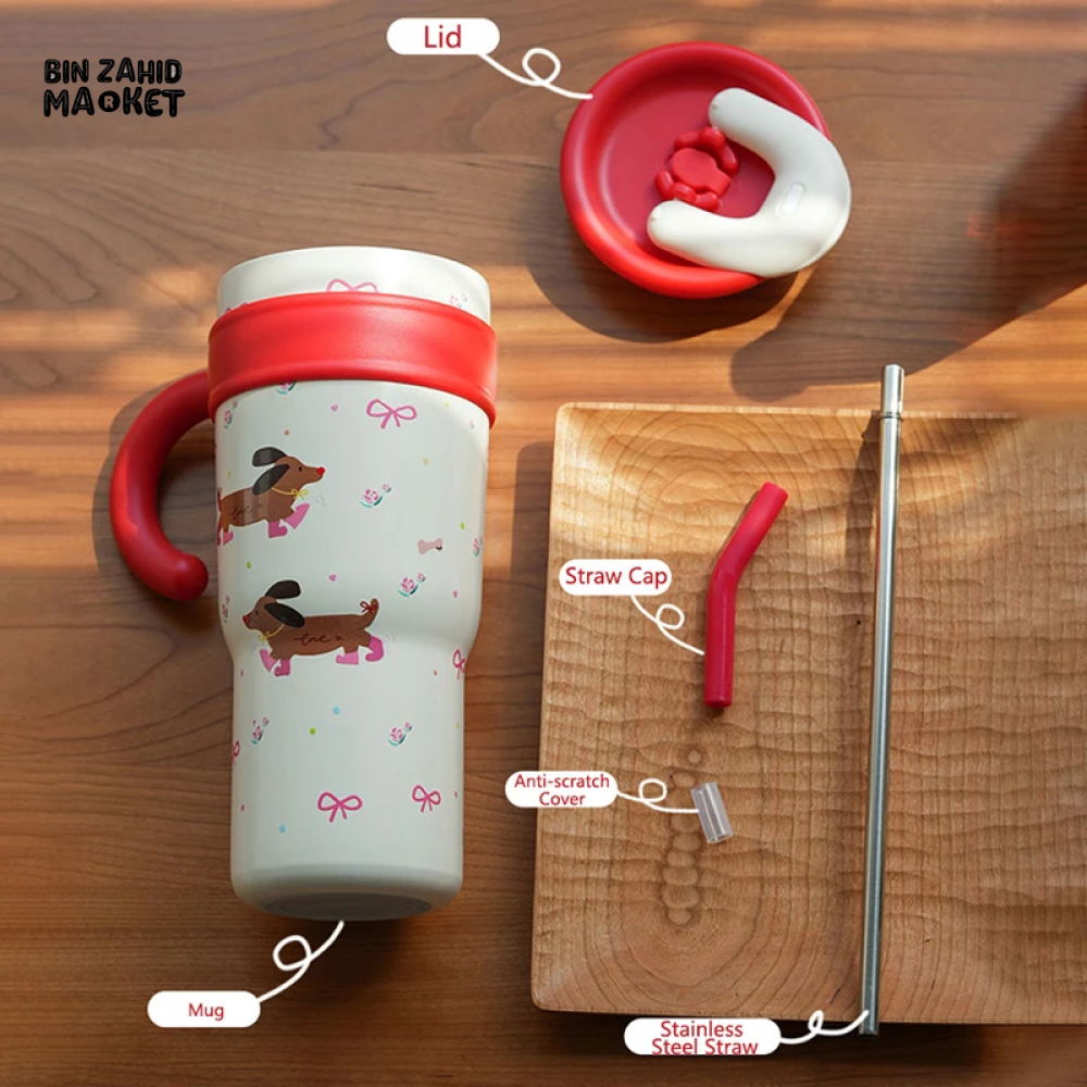 LARGE CAPACITY INSULATED WATER BOTTLE CARTOON STRAW CUP FOR GIRLS & STUDENTS