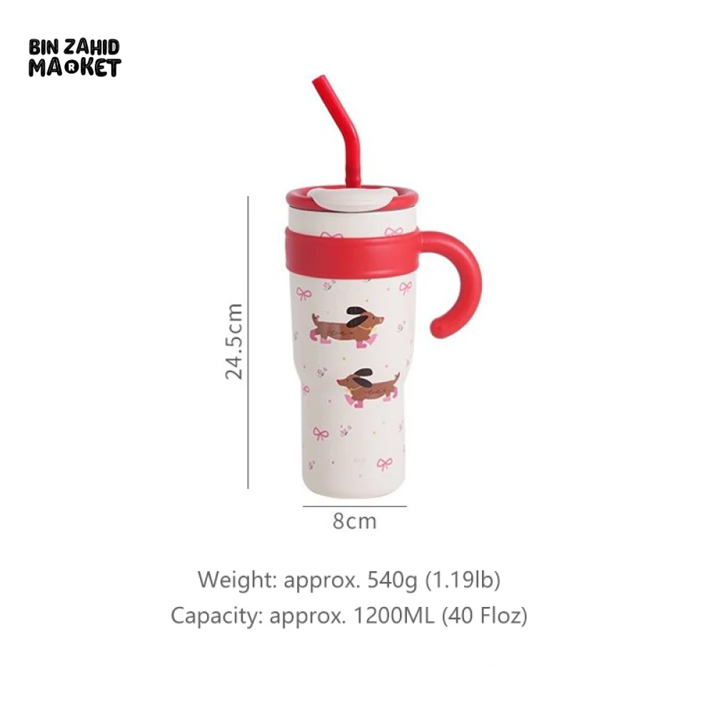 LARGE CAPACITY INSULATED WATER BOTTLE CARTOON STRAW CUP FOR GIRLS & STUDENTS